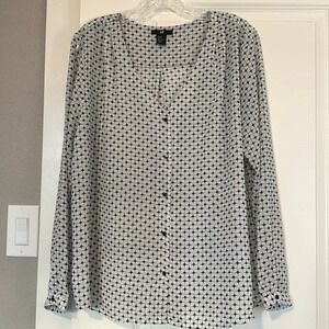 H&M Sheer Geometric Print Long Sleeve Button Front Blouse Women's Size‎ 14